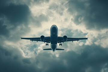 Obraz premium Photo - Airplane, Clouds, Sky, Flight, Travel, Aviation, Jet, Airliner, Wing, Transportation
