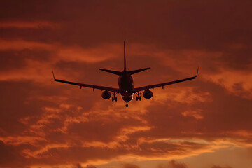 Photo - Airplane Silhouette Against Dramatic Sunset Sky