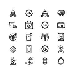 Ramadan icon set outline style