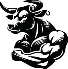 Bodybuilder with a bull head. Vector illustration.