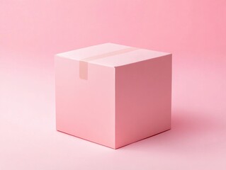 Minimalist pink packaging box on pastel background.
