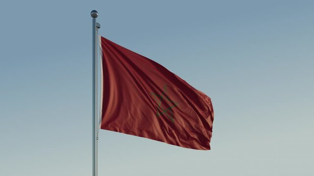 Morocco Rabat Flag loop Cinematic Realistic Waving Blue Sky