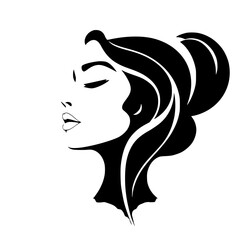 Elegant Woman Silhouette: A Monochrome Beauty Portrait.  Stylish Hair, Graphic Design, Fashion Illustration.  Perfect for beauty, fashion, and art projects.