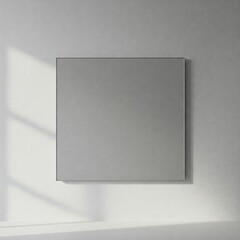 A simple square wall mirror hanging on a white wall, no frame, and soft shadows.