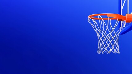 Basketball hoop against a vibrant blue background, emphasizing the sport's excitement and energy