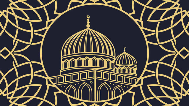 A luxurious and intricate golden Islamic geometric pattern on a dark background.