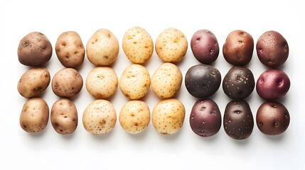 Assorted Potatoes Arranged in Rows Showcasing Variety