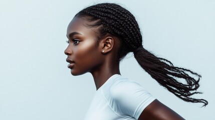 Profile of a woman with braided hair.