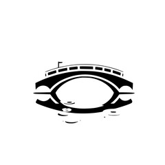 Serene Bridge Reflection: Minimalist Black and White Architecture Illustration