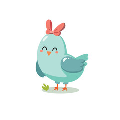 Blue cute baby chicken wearing red bow