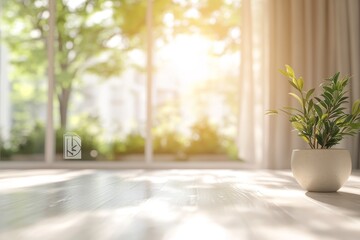 Sunny room, plant, window, wood floor, sunlight, home, interior, design, peaceful, background