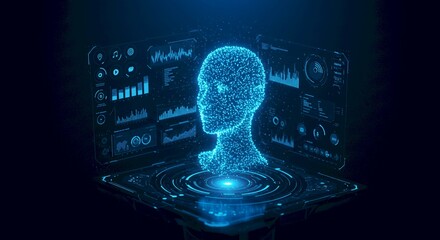 Futuristic AI Head Digital Data Network Interface Technology Concept