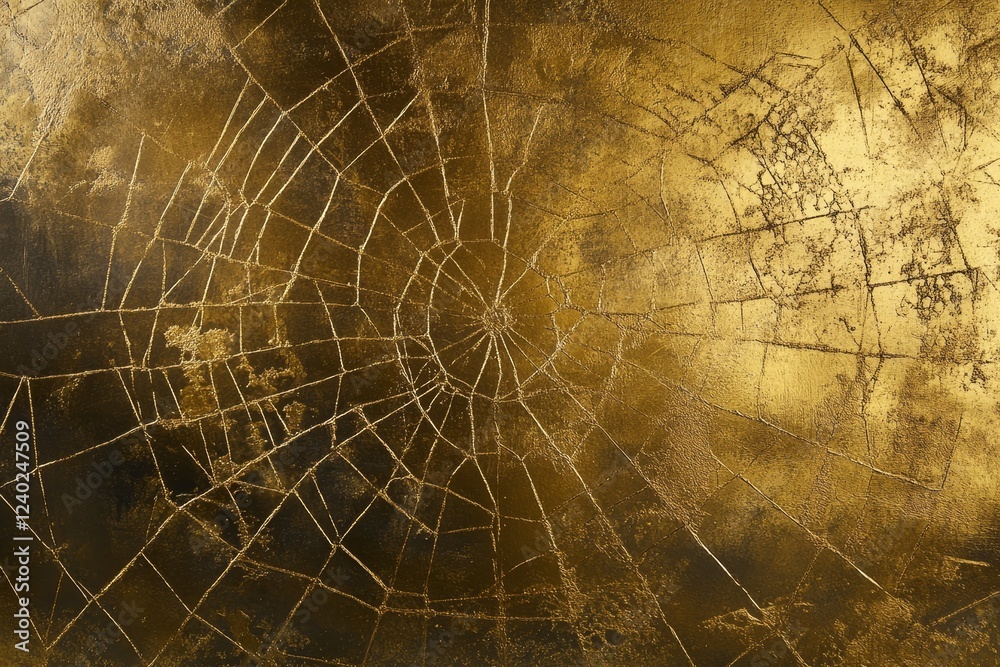 Aufkleber Golden cracked surface with spiderweb pattern.