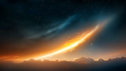 Celestial event cosmic horizon with fiery sunset digital art surreal environment panoramic view aesthetic exploration