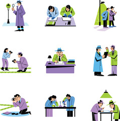 Pack of Flat Style Detective Work Illustrations 
