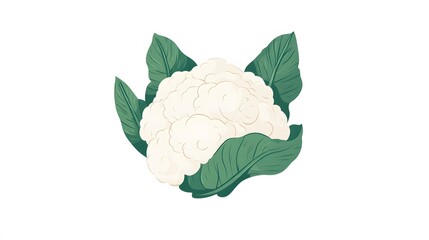 Obraz premium Fresh Cauliflower Head with Green Leaves