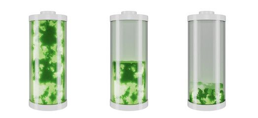 concept of green ecology bio battery power energy modern white shape with 100 to 25 percent isolated on white background cutout 3d element