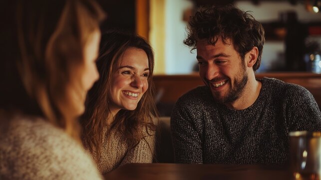 A wife looking discontented as she sees her husband laughing with a female friend.