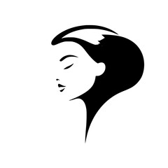 Elegant Woman Profile: Minimalist Black and White Beauty Illustration.  A stylish and contemporary graphic design featuring a female face and hair, perfect for fashion, beauty, and art projects.