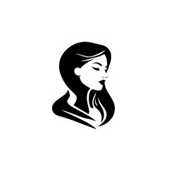 Elegant Woman Portrait: Black and White Fashion Illustration.  A stylish and graceful female silhouette, perfect for beauty, fashion, and design projects.