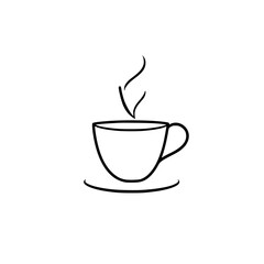 A steaming cup of coffee or tea, minimalist line art design. Perfect for cafe menus, coffee shops, or tea brands. Simple, elegant, and evocative of warmth and comfort.