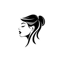 Elegant Woman Profile: Black and White Minimalist Hair Design.  A stylish and modern vector illustration, perfect for fashion, beauty, and graphic design projects.