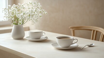 Fototapeta premium Coffee, flowers, calm morning, home