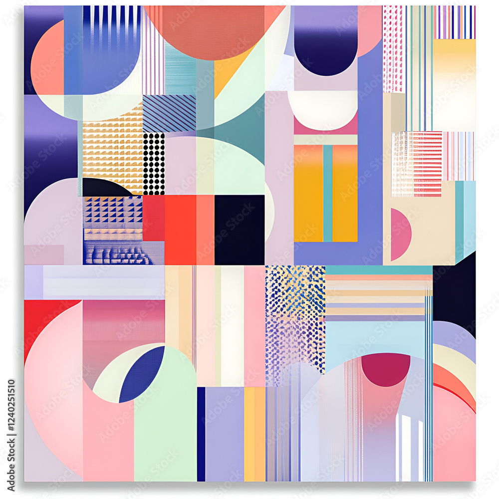 Poster geometric abstraction: an intricate geometric abstract composition featuring an array of colorful sh