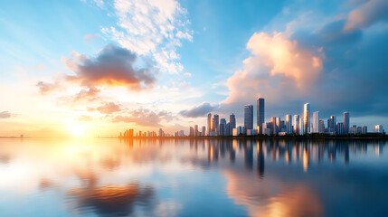 Fototapeta premium dreamlike intelligent city on water urban skyline aesthetic view tranquil environment futuristic concept