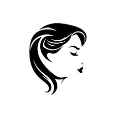 Elegant Woman Profile: Black and White Hair Style Illustration.  A minimalist vector graphic design of a beautiful female face and hair, perfect for fashion, beauty, and profile imagery.