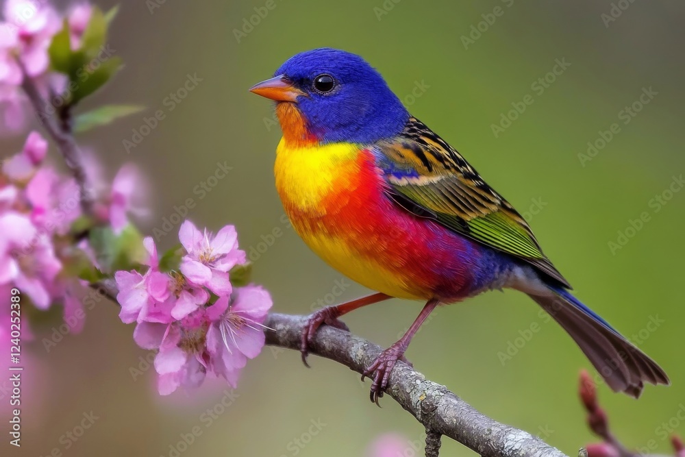 Wall mural Vibrant macaw perched on a branch among lush tropical foliage in a wildlife habitat