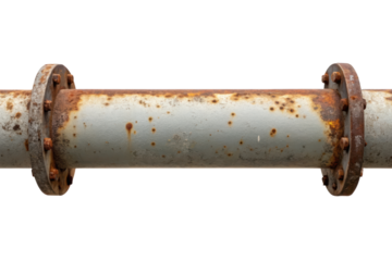 Rusty metal pipe with flanges isolated with transparent background