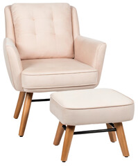 Naklejka premium Beige armchair with ottoman isolated with transparent background
