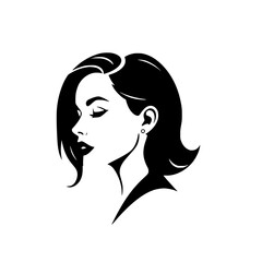 Elegant Woman Profile: Black and White Minimalist Portrait Illustration.  A stylish graphic design featuring a female face, showcasing beauty and fashion.