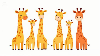 Row of Cute Cartoon Giraffes