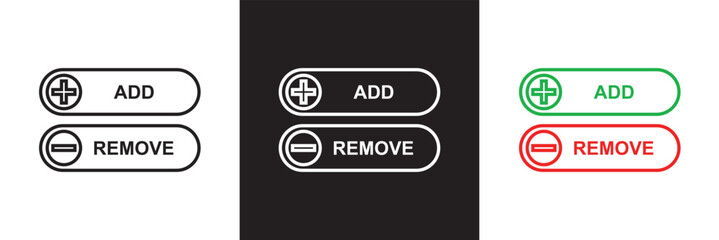 Add and remove round button icons. Plus minus circular web element icon.  isolated on white and black background. vector illustration. EPS 10