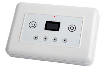 White control panel with buttons and display isolated with transparent background