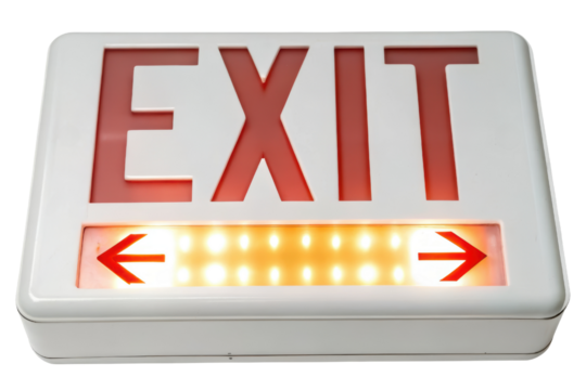 Illuminated exit sign isolated with transparent background