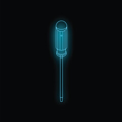 Neon blue screwdriver glowing on a dark background, representing concepts of repair, maintenance, and diy projects