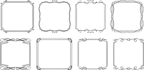 Elegant Ornamental Square Frame Vector Set – Vintage Border Designs, Decorative Line Art, Minimalist and Baroque-Inspired Frames for Invitations, Certificates, Logos, Labels, and Graphic Design

