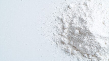 White powder pile on white background, food ingredient