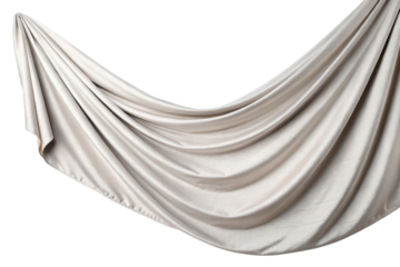 Draped light gray fabric isolated with transparent background