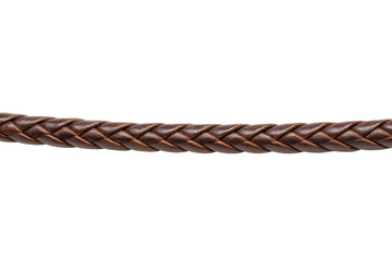 Brown braided leather cord isolated with transparent background