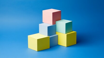 Obraz premium Colorful cubes pyramid, blue background, abstract design, website banner