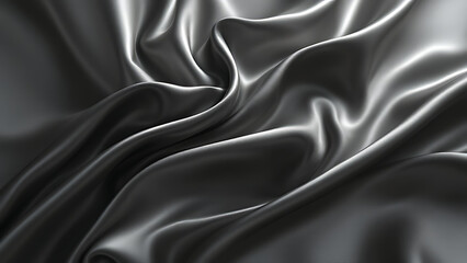 Fototapeta premium Smooth black satin fabric flowing elegantly in a luxurious texture.