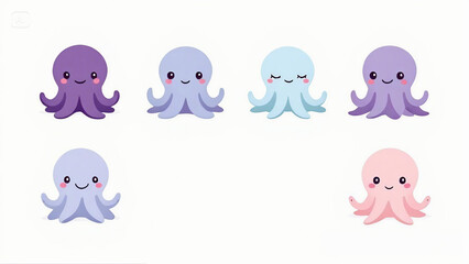 Row of Minimalist Cartoon Octopuses