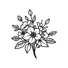Elegant Black and White Flower Line Art: A Botanical Illustration of Blooming Petals. Perfect for Spring and Summer Designs, adding a touch of vintage elegance to your projects.
