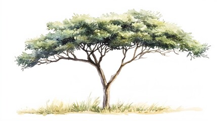 Fototapeta premium Watercolor Painting of a Single Savanna Tree