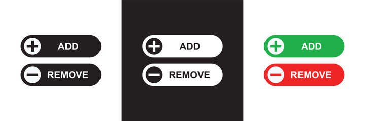 Add and remove round button icons. Plus minus circular web element icon.  isolated on white and black background. vector illustration. EPS 10