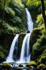 Obraz premium waterfall in the middle of a forest with mossy rocks and trees